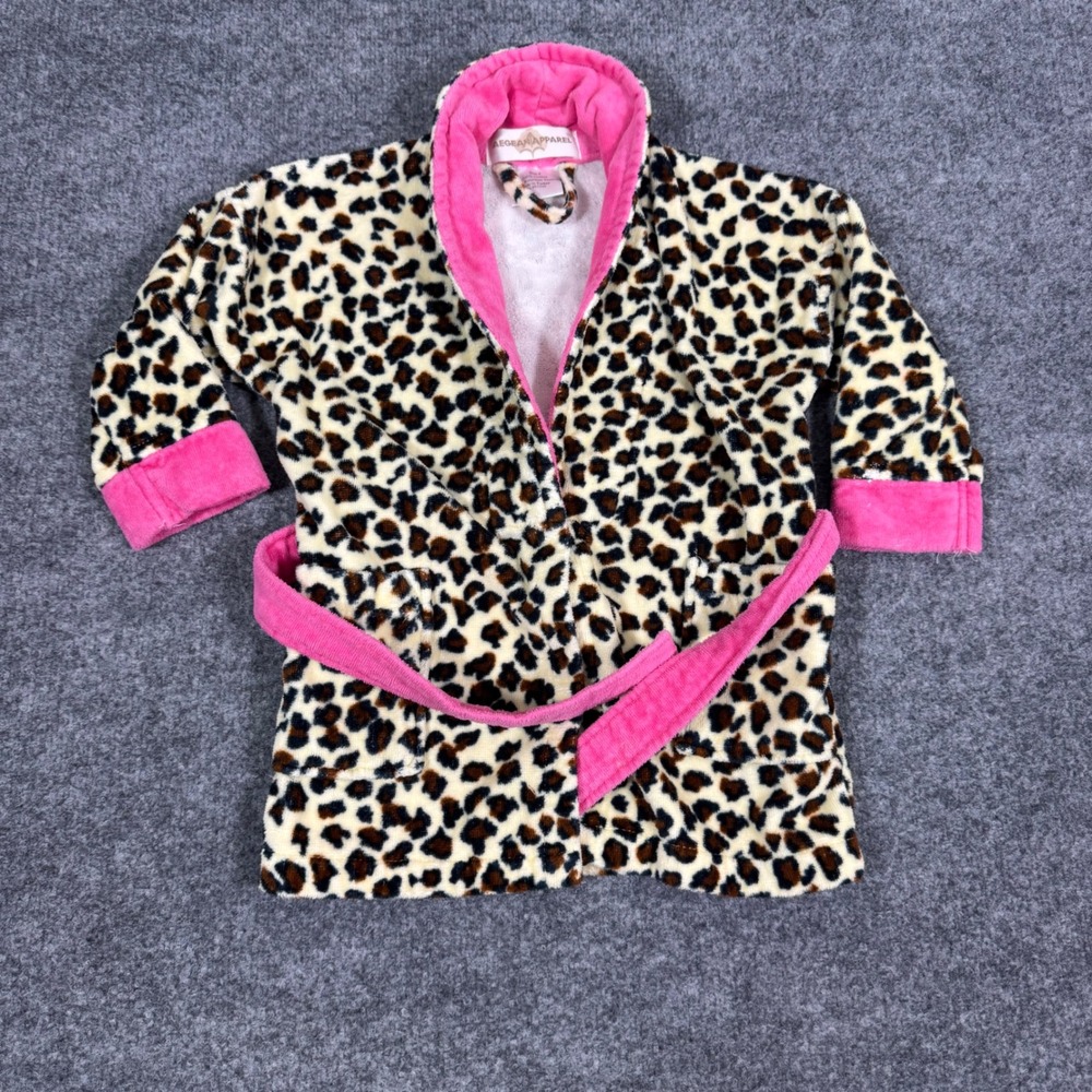 Aegean Apparel Cheetah Leopard Print Robe Girls Size 4 Pink Cotton Terry EUC